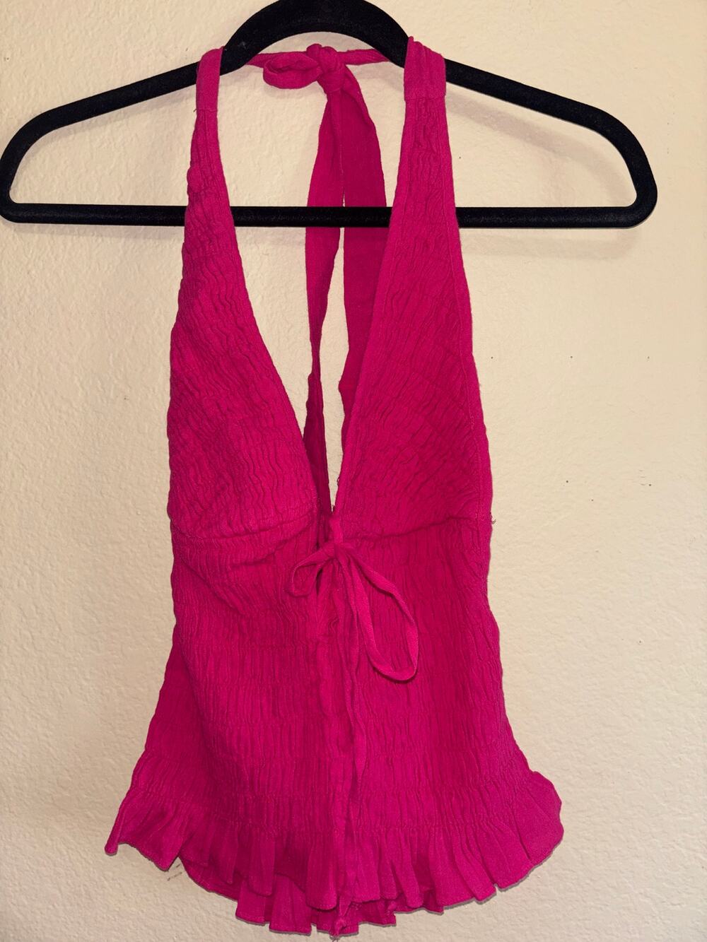 Free People / We The Free (free-est) halter tank in a vibrant fuchsia/hot pink